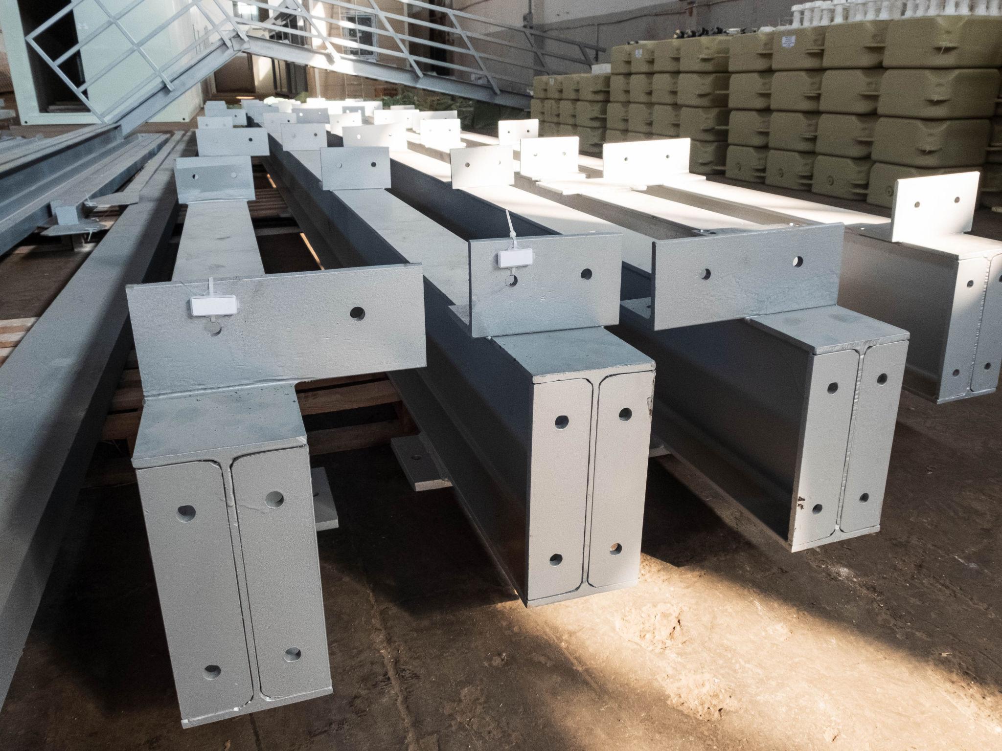 High-quality steel fabrication detail showing clean cuts, surface finishing, and structural precision